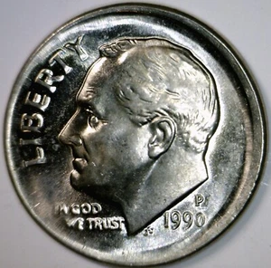 1990 ERROR BIG Broad Struck Roosevelt Dime CH BU Coin CENT SIZE Broad Strike #1 - Picture 1 of 5