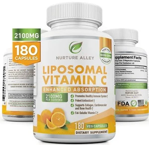 NURTURE ALLEY Liposomal Vitamin C 2100mg- 180 Capsules High Absorption Ascorb... - Picture 1 of 5