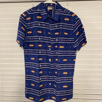 Camisa azul vintage Hang Ten para hombre manga corta estampado azteca suroeste talla M Foto 1 de 4