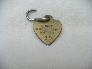 AAM- SURRY 1988 NEW HAMPSHIRE DOG LICENSE #29 HEART SHAPED #928 - Picture 1 of 8