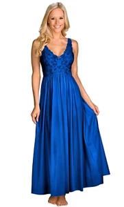 Shadowline Nightgown Women's Long Lace Bodice Silhouette Silky Nylon Gown 31737 - Picture 1 of 15