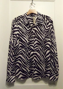 Camisa Ann Taylor Estampado Animal 100% Poliéster Manga Redonda Negra Blanca Talla 10 Nueva con Etiquetas - Imagen 1 de 7
