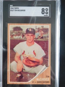 1962 Topps Baseball Card #167 Tim McCarver RC (NM-MT) SGC 8 - Picture 1 of 2