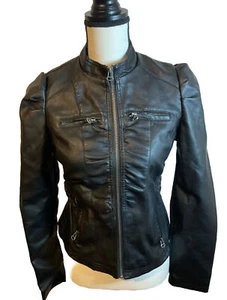 Women’s Black Pleather Dress Jacket ,waist Length Lined  With 4 Pockets - Picture 1 of 8