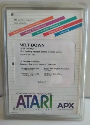 Melt-Down; Atari 400/800/XL/XE; Disk w/manual APX-20178; Plastic cover - Image 1 of 2