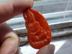 Natural Genuine A Jadeite Jade Red Kwan Kin Buddha Pendant - Picture 1 of 8