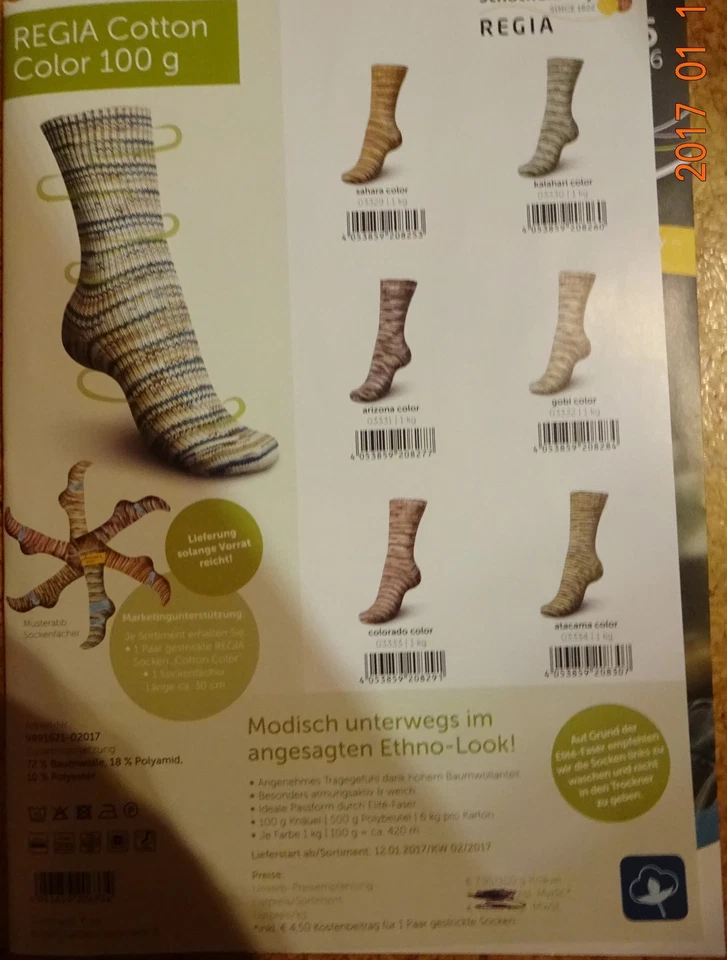 77,50 €/1 kg Regia Cotton Color Sockenwolle 100 g Strickgarn Sommer Baumwolle - Bild 1 von 1