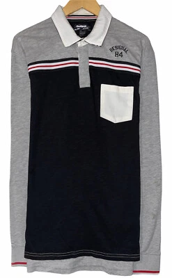 Camisa polo masculina Desigual tamanho XXL preta/cinza colorblock listrada rugby bolso excelente estado usado - Imagem 1 de 4