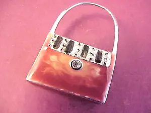 Cartera pequeña vintage broche firmada por diseñador SFJ tono plateado rojo negro - Imagen 1 de 2