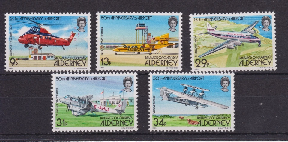 ALDERNEY 1985 AIRPORT 50TH ANNIVERSARY STAMP SET MNH SG A18-A22 - Image 1 of 1