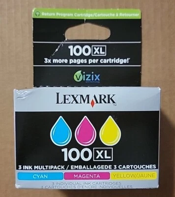 Genuine OEM Lexmark 100XL 14N0684 CMY 3-Color Multi-Pack Ink Cartridges **SEALED - Image 1 of 4