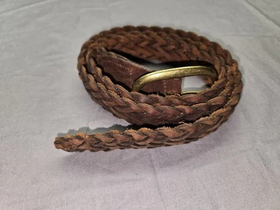 Belt Mens XL 42 Brown Braided Leather Brass Buckle Classic Made In Guatemala  - Image 1 of 4