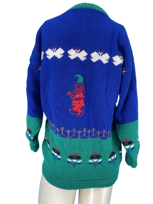 1980s Vintage Fairycore Intarsia Leprechaun Butterfly Wool Jumper Sweater sm-med - Image 1 of 4