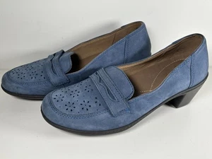 Hotter Shoe Rachael blaue Damen-Pumps Leder-Nubukleder-Slipper mittelhoher Absatz UK 5,5 - Bild 1 von 9