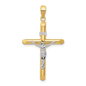 14k Real Gold Latin Crucifix Cross Pendant Jesus Catholic Necklace for Men Women - Picture 1 of 6