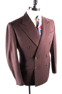 Traje Abrigo Chaqueta Vintage Años 40 Lana Rayas Doble Pecho Pico Solapa 38-40 - Imagen 1 de 7