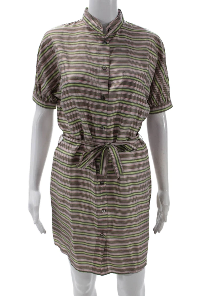 Vestido de mujer Paul & Joe de seda a rayas con botones cinturón manga corta marrón talla 36 Foto 1 de 4