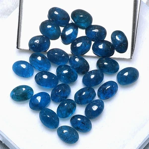 Ocean In Ovals~ 29 Pcs Natural Neon Apatite 6.7mm-7.3mm Cabochon Gemstones Lot - Picture 1 of 11