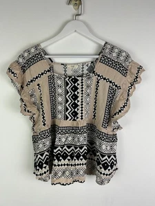 Easel Blouse Shirt Medium Woman M Boho Crop Flowy Ruffle Sleeves Print Babydoll - Picture 1 of 3