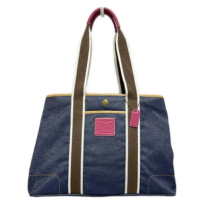 Auténtico Bolso de Fin de Semana COACH Hamptons 4499 Azul Marino Marrón Oscuro Multi Denim Cuero - Foto 1 de 4