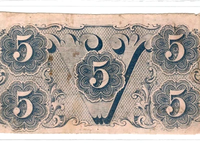 $5 "CONFEDERATE"  (BLUEBACK) "1800'S" $5 RARE "BLUEBACK" $5 "CONFEDERATE" NICE!! - Image 1 of 3