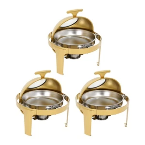 Stainless Steel Buffet Warmer Chafers and Warmers Sets, Gold Round Chafer - Picture 1 of 14