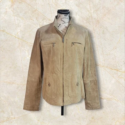 Ruff Hewn Genuine Leather Full Zip Jacket Tan Suede Feel Size Large (READ) - Image 1 of 4