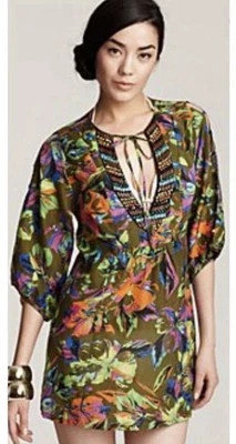 Nanette Lepore Swim XS Neón Audaz Multi Cuentas Algodón Seda Natación Cubre XS Foto 1 de 4