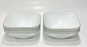10 Corelle Urban Arc 6.5” Square Cereal Bowl Gray Trim on White Bowls - Picture 1 of 6