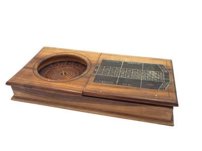 Vintage Small Party Game Roulette Wheel Boxed in Olive Wood and Painted Dial - Image 1 of 4