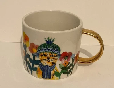Anthropologie Francesca Kaye Mug Atelier Cat & Flowers Coffee Tea Cup Brand New - Image 1 of 4