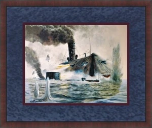 Mort Kunstler Civil War Print The Monitor and the Merrimack Custom Framed - Picture 1 of 2