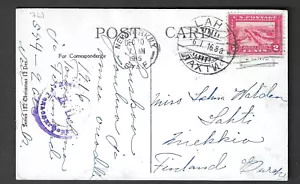 New York, N.Y.. 1916, 2c Pan-Pacific on CENSORED Santa postcard to FINLAND #398 - Picture 1 of 3