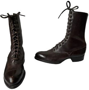 Zapatos antiguos para niñas talla 2 marrón con cordones botas de pantorrilla victorianas vintage clásicas - Imagen 1 de 18