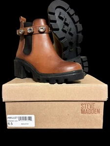 Size 6.5 Steve Madden Amulet Cognac Pull On Chelsea Ankle Boots Women’s NEW - Picture 1 of 9