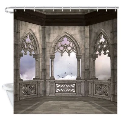 lteqchi  Medieval Gothic Palace 3D Fabric Shower Curtain Extra Long 84 in 72x72" - Image 1 of 4