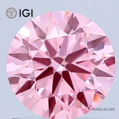 IGI Certified 0.99 CT Fancy Vivid Pink VS2 Round Brilliant CVD Lab Grown Diamond - Image 1 of 4