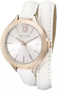 SO&CO New York Women's Genuine Leather Gold White Wrap Around Watch 2867 - Picture 1 of 2