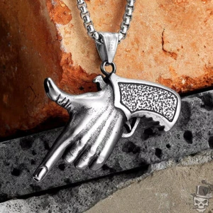 Collar colgante Sculpt Rings™ gesto pistola - audaz acero inoxidable declaración jewe - Imagen 1 de 9
