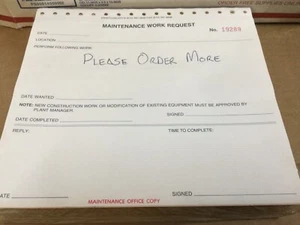 PrIntConcepts Carbonless Maintenance Request Forms 4 Part, 100 Sets Numbered NIB - Picture 1 of 6