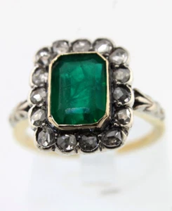 Ring Antik Gold 585 Smaragd Diamanten im Rosenschliff - Bild 1 von 10