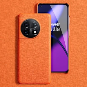 Genuine Leather Litchi Grain Case For OnePlus 11 10 Pro 10T 9 Back Armor Cover - Picture 1 of 33