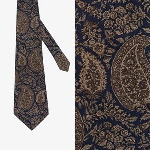 Aquascutum Mens 100% Silk Tie Navy Blue Beige Paisley Vintage - Picture 1 of 5
