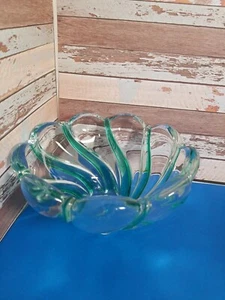 Mikasa Crystal Peppermint Green Swirl Candy Nut Bowl 5 1/2" Christmas Holidays - Picture 1 of 7