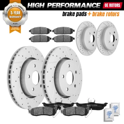 For Jeep Grand Cherokee Commander Front Rear Disc Rotors Ceramic Brake Pads Set - Image 1 of 4