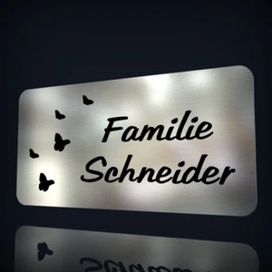 EDELSTAHL TÜRSCHILD NAMENSSCHILD KLINGELSCHILD MIT LASERGRAVUR NACH WUNSCH - Bild 1 von 3
