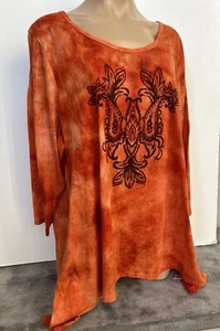 Avenue Women’s Orange Floral Embroidered Tunic Shirt Top 22/24 2X EUC! - Picture 1 of 6