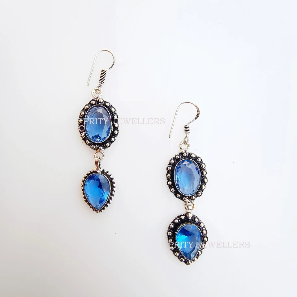 Beautiful Tanzanite Silver Plated Earring, Antique Earring, Handmade Earring Foto 1 de 4