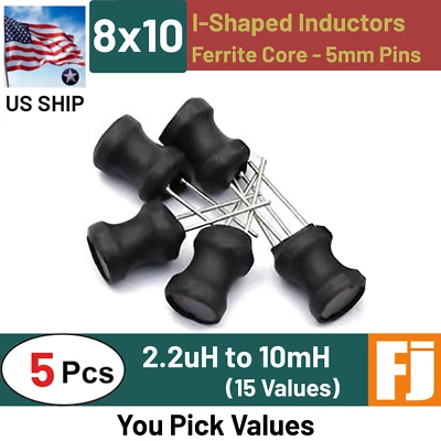 5 Pcs Radial Ferrite Choke 2.2uH to 10mH 8x10 I-Shaped Inductor Coil | US Ship - Image 1 of 2