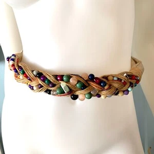 Carolyn Tanner Beaded Belt Vintage 80s Fabric Cord Embellished Adjustable Cotton - Picture 1 of 9